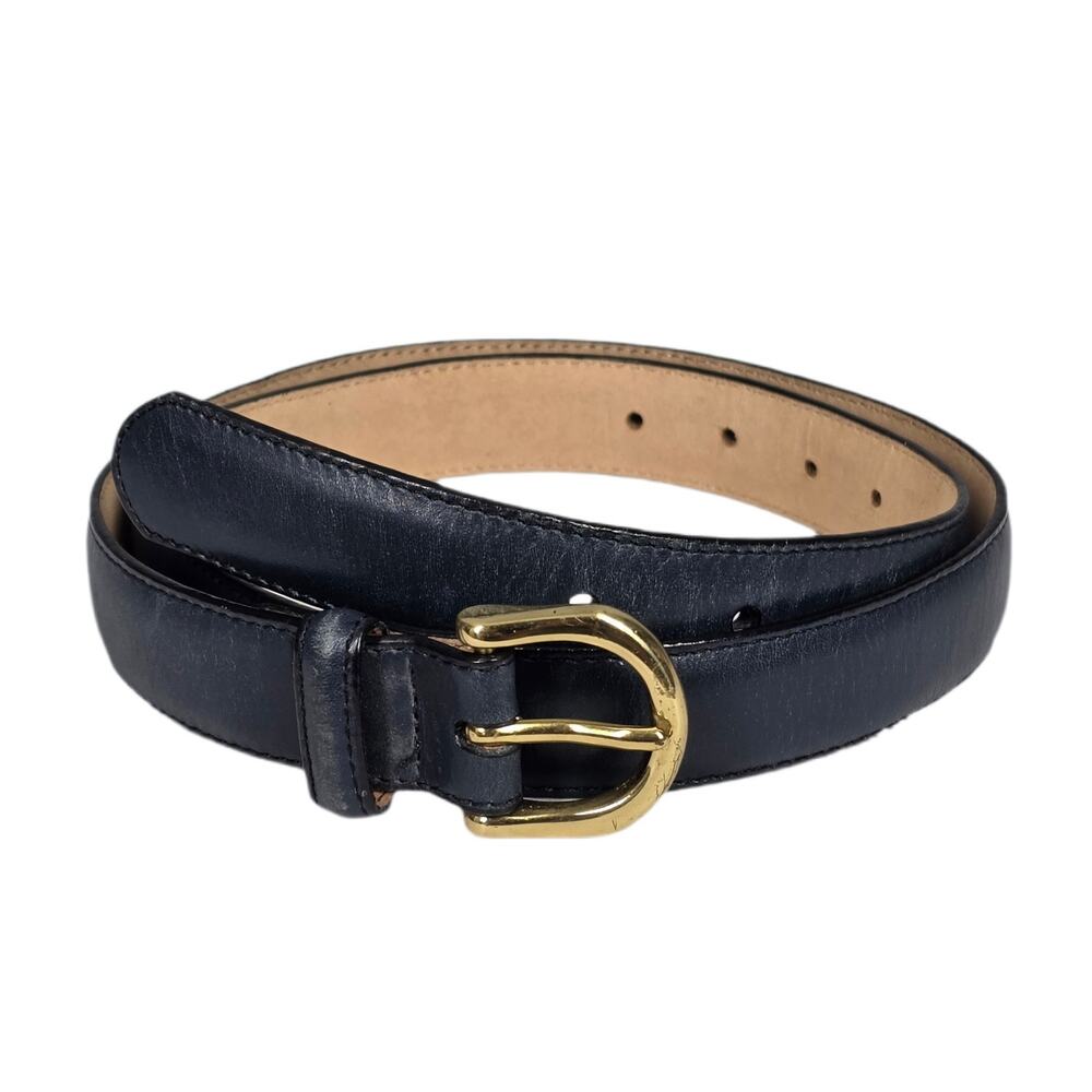 LANDS’ END GENUINE LEATHER BELT – NAVY/TAN – BRASS BUCKLE – MEN’S SIZE 32